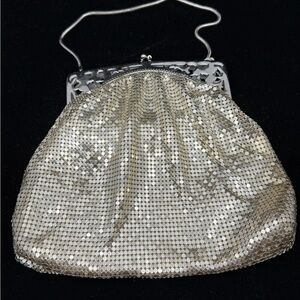 Whiting & Davis silver Mesh Evening Satchel with Silver pierced Frame